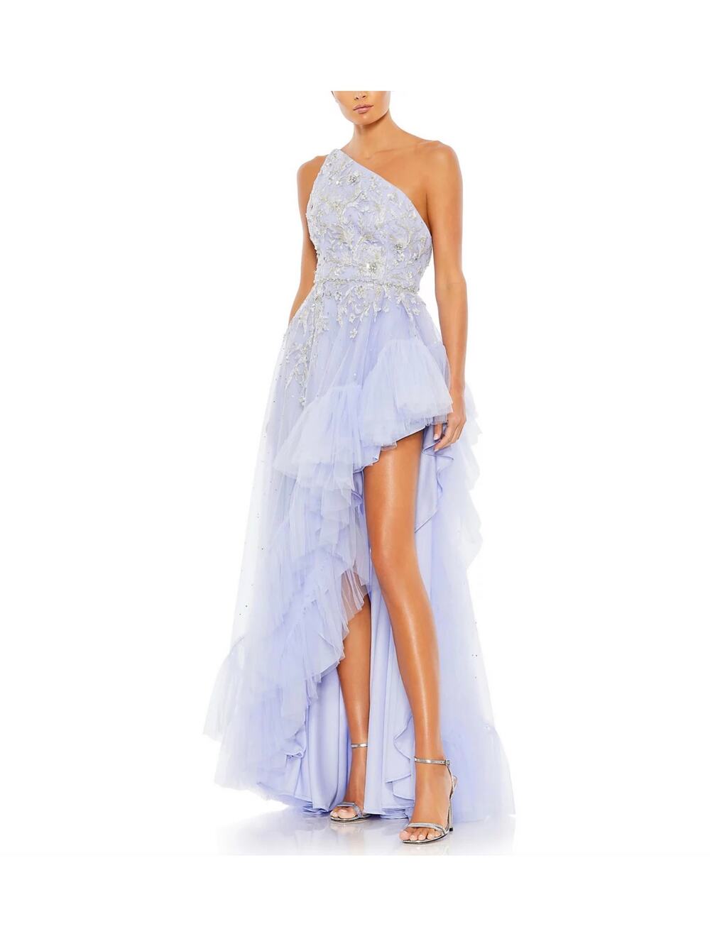 Mac Duggal 11265 Blue Evening Gown Sequined Backless One Shoulder Dress Size 10